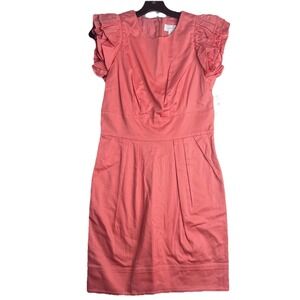 Jessica Simpson Dress Women's 6 Pleated Sheath Ruffle Pink Porcelain Rose Coral